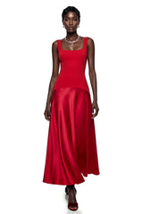 Brynja Red Square Neck Sleeveless Maxi Dress
