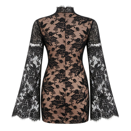 Bulelwa Black SemiSheer Floral Lace Mini Dress