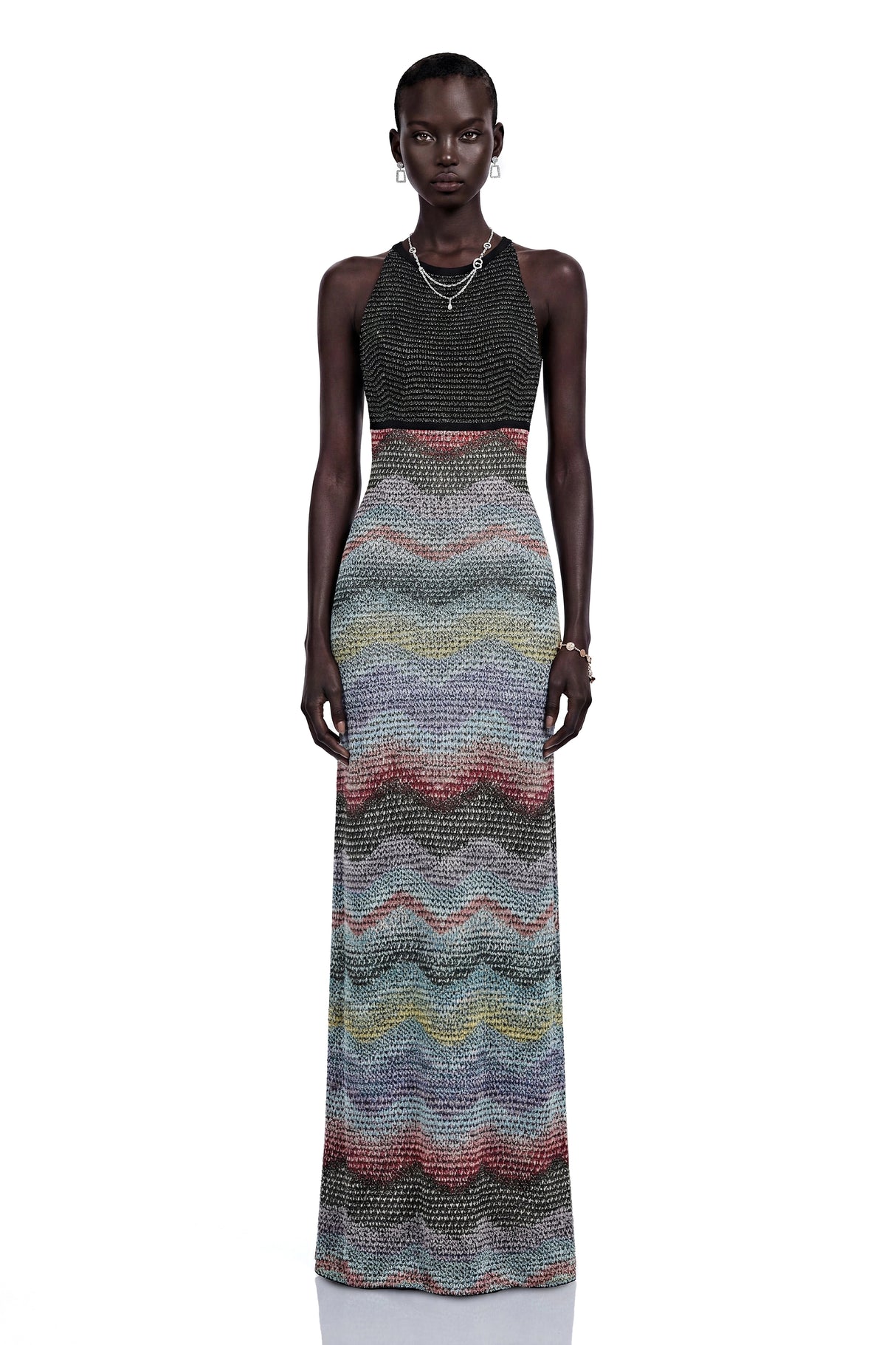 Caitlin Grey Halterneck Color Block Maxi Dress