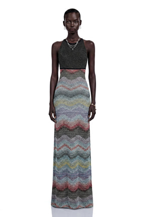 Caitlin Grey Halterneck Color Block Maxi Dress