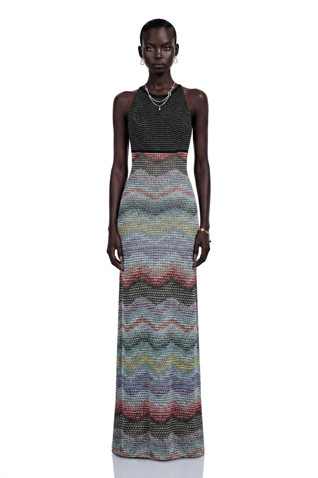 Caitlin Grey Halterneck Color Block Maxi Dress
