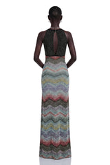 Caitlin Grey Halterneck Color Block Maxi Dress