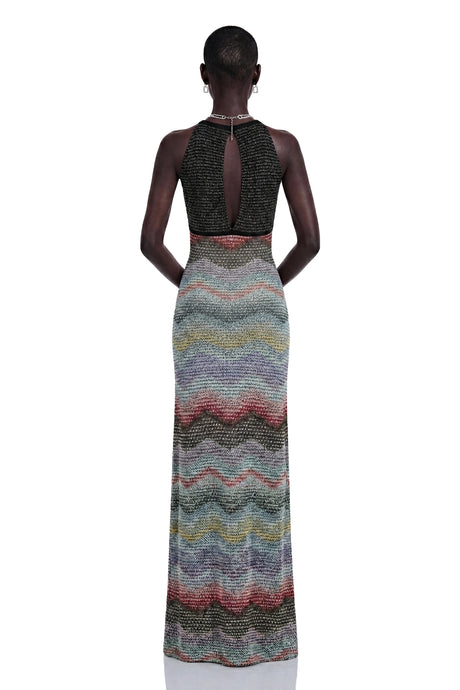 Caitlin Grey Halterneck Color Block Maxi Dress