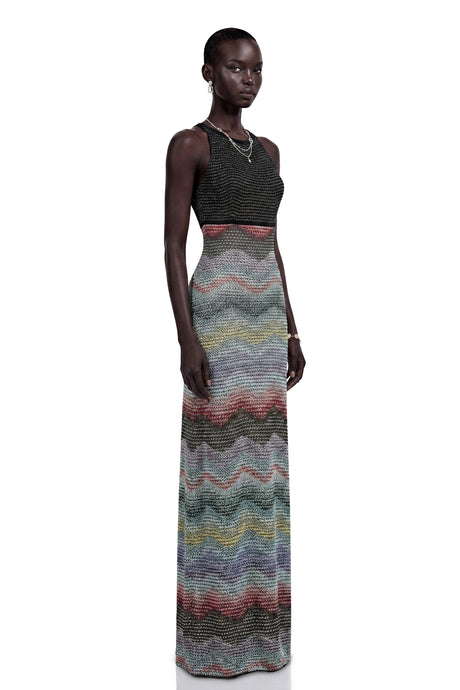 Caitlin Grey Halterneck Color Block Maxi Dress