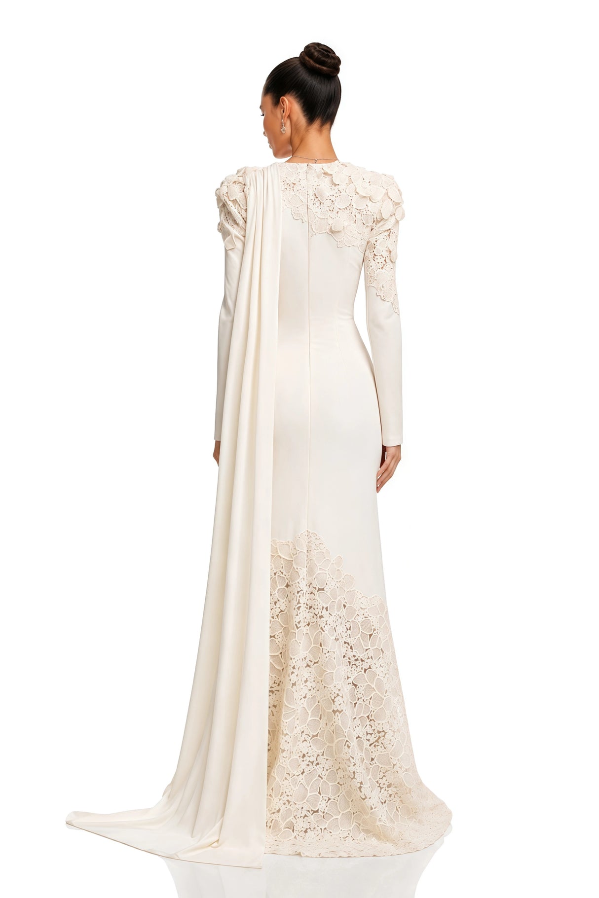 Calanthe Champagne Floral Lace Maxi Dress with Ribbon Detail