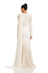 Calanthe Champagne Floral Lace Maxi Dress with Ribbon Detail