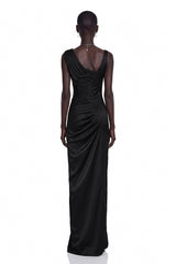 Calliope Black Asymmetrical Ruched Maxi Dress