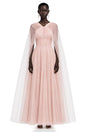 Calliope Pink Ruched Lace Maxi Dress with Cape