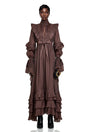 Callirhoe Chocolate Brown Ruffled Ruched Maxi Dress