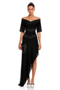 Camellia Black Off Shoulder Asymmetrical Maxi Dress