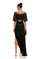 Camellia Black Off Shoulder Asymmetrical Maxi Dress