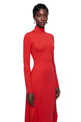 Camila Red Bodycon Midi Dress with Gathered balloon hem