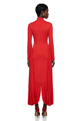 Camila Red Bodycon Midi Dress with Gathered balloon hem