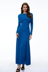 Camilla Royal Blue Long Sleeve Ruched Maxi Dress