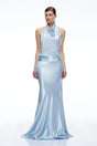 Camille Blue Satin Halterneck Maxi Dress