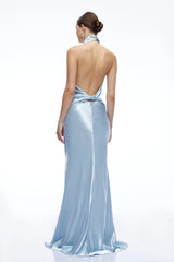 Camille Blue Satin Halterneck Maxi Dress