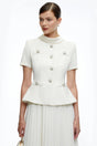 Camille Neutral Structured Pleated Midi Dress
