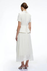 Camille Neutral Structured Pleated Midi Dress