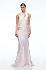 Camille Pink Satin Halterneck Maxi Dress