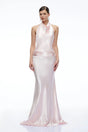 Camille Pink Satin Halterneck Maxi Dress