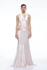 Camille Pink Satin Halterneck Maxi Dress