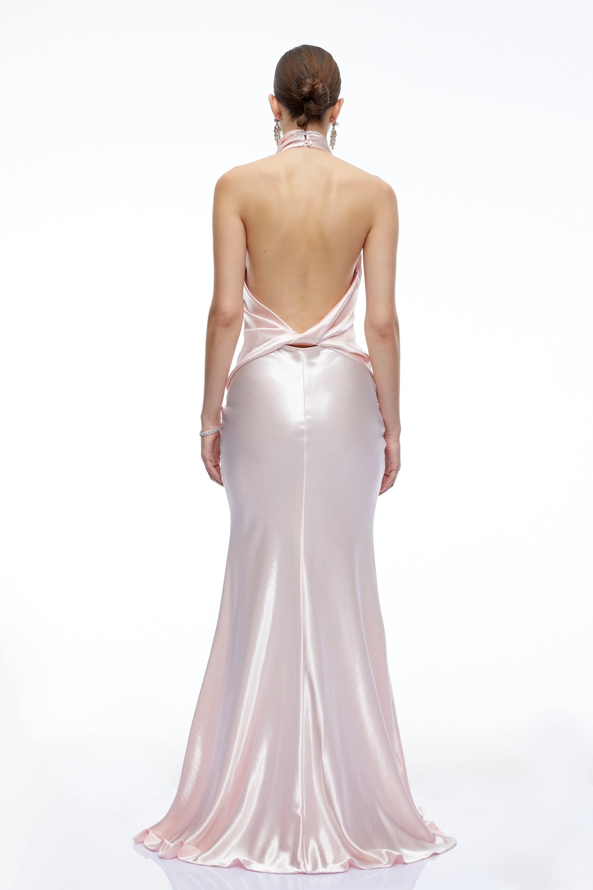 Camille Pink Satin Halterneck Maxi Dress