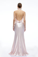 Camille Pink Satin Halterneck Maxi Dress