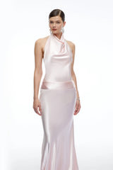 Camille Pink Satin Halterneck Maxi Dress