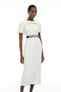 Camille White Embellished Midi Dress with Cape Sleeves