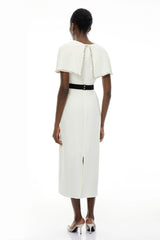 Camille White Embellished Midi Dress with Cape Sleeves