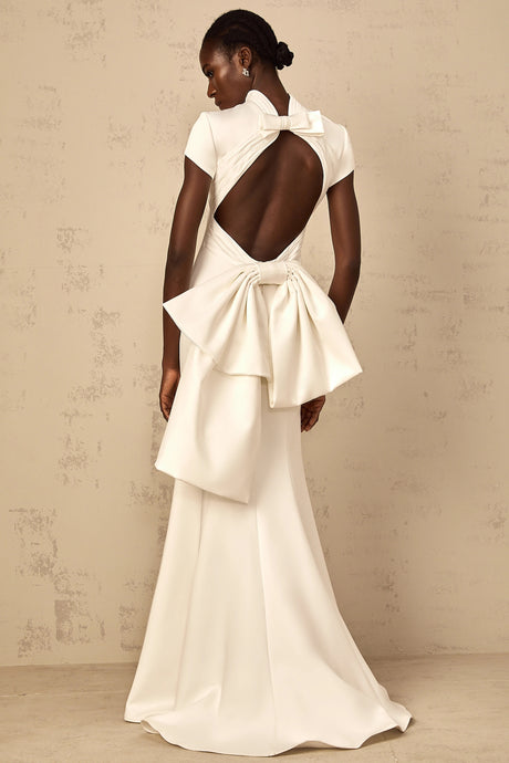 Camille White Statement Bow Mermaid Maxi Dress