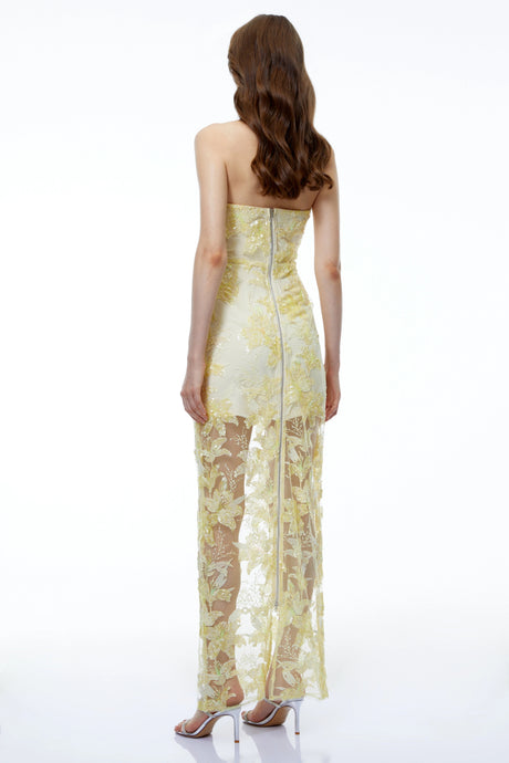 Caoimhe Yellow Floral Print Off Shoulder Maxi Dress