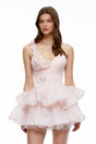Capucine Pink Polka Dot Floral Ruffled Mini Dress