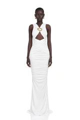 Capucine White Ruched Corset Maxi Dress