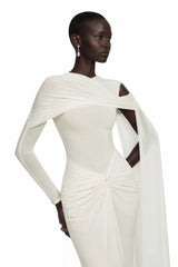Carina White Asymmetrical Maxi Dress with Cape Sleeves