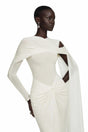 Carina White Asymmetrical Maxi Dress with Cape Sleeves