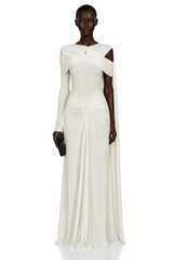 Carina White Asymmetrical Maxi Dress with Cape Sleeves
