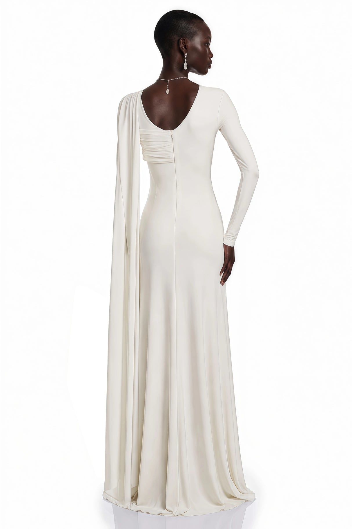 Carina White Asymmetrical Maxi Dress with Cape Sleeves