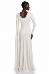 Carina White Asymmetrical Maxi Dress with Cape Sleeves
