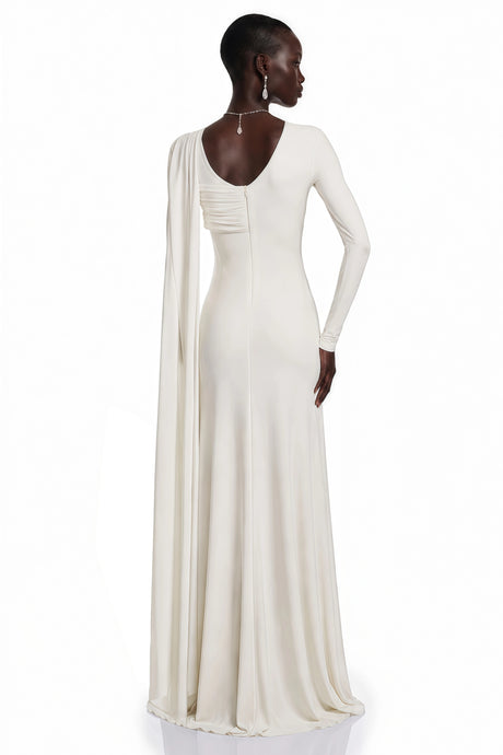 Carina White Asymmetrical Maxi Dress with Cape Sleeves