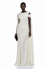 Carina White Asymmetrical Maxi Dress with Cape Sleeves