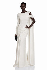 Carina White Asymmetrical Maxi Dress with Cape Sleeves