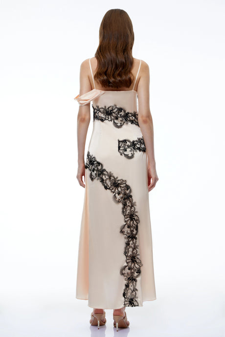 Carl Cream White Asymmetrical Midi Dress with Lace Panels