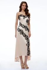 Carl Cream White Asymmetrical Midi Dress with Lace Panels