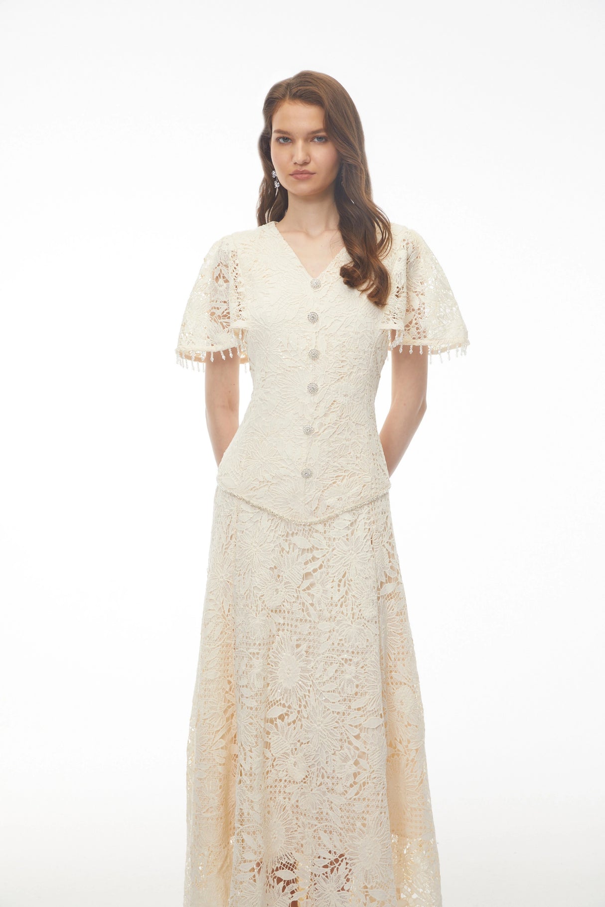 Carlota White Sequin Floral Lace Maxi Dress