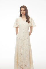 Carlota White Sequin Floral Lace Maxi Dress