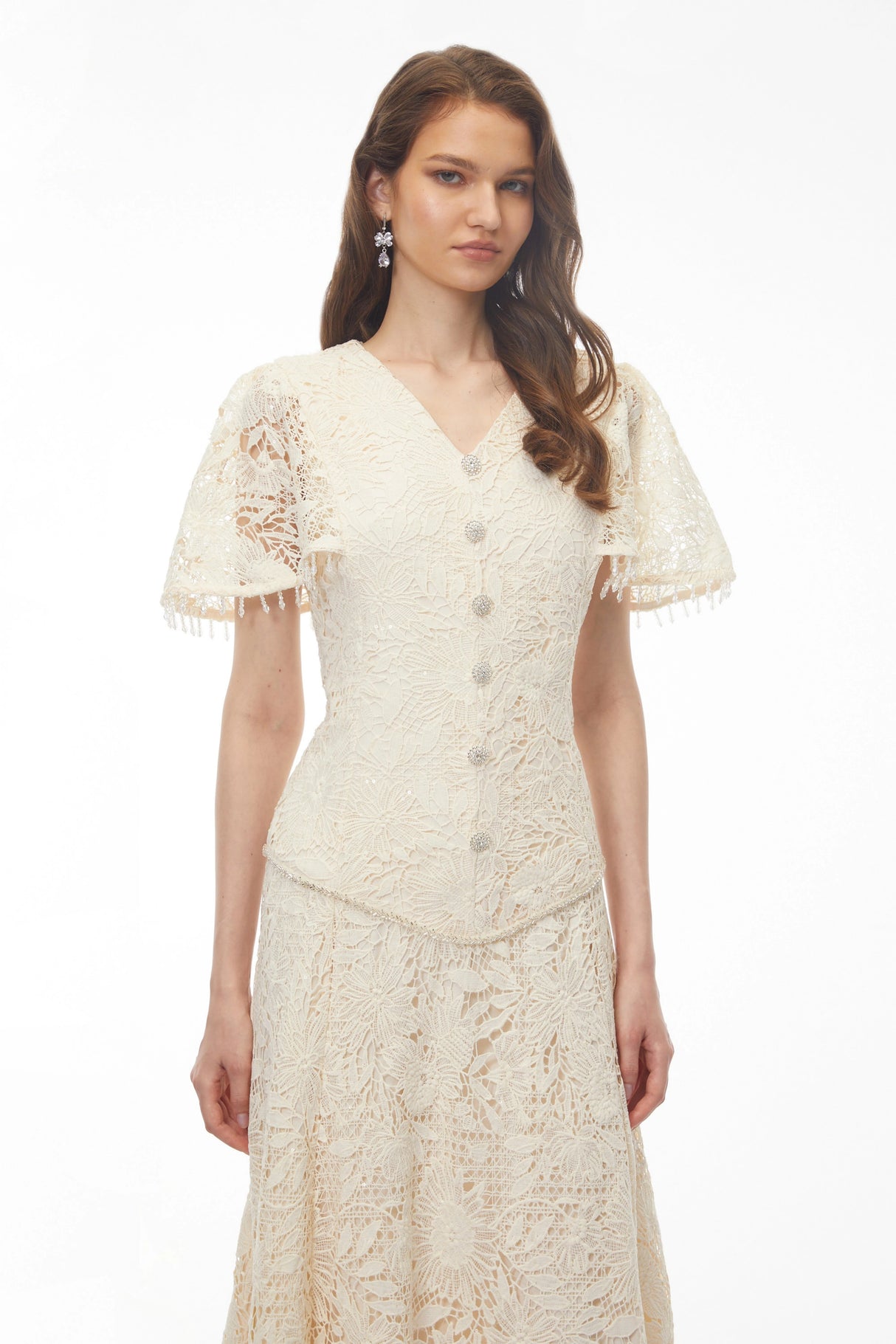 Carlota White Sequin Floral Lace Maxi Dress
