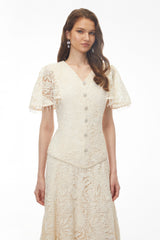 Carlota White Sequin Floral Lace Maxi Dress