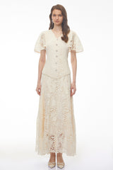Carlota White Sequin Floral Lace Maxi Dress