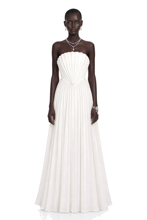 Carlotta White Shell Pleated Maxi Dress